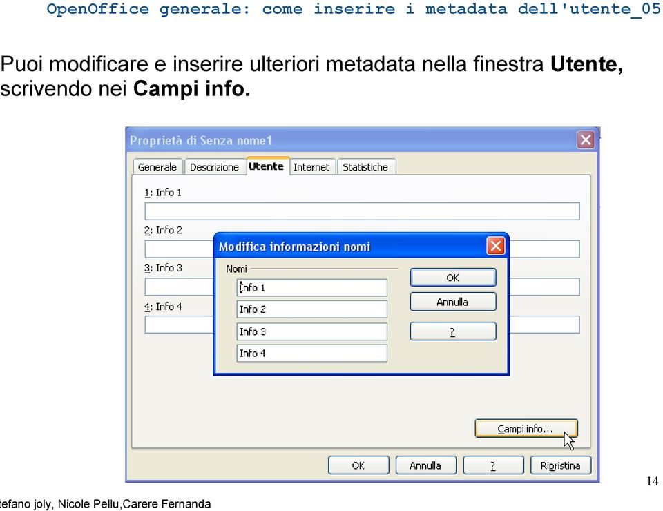 ulteriori metadata nella finestra Utente,