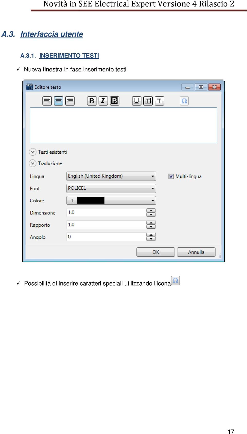 fase inserimento testi Possibilità di