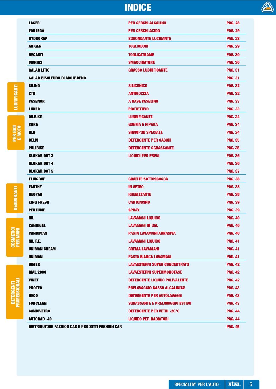 32 CTN ANTIGOCCIA PAG. 32 VASENOR A BASE VASELINA PAG. 33 LUBER PROTETTIVO PAG. 33 OILBIKE LUBRIFICANTE PAG. 34 SURE GONFIA E RIPARA PAG. 34 DLB SHAMPOO SPECIALE PAG.