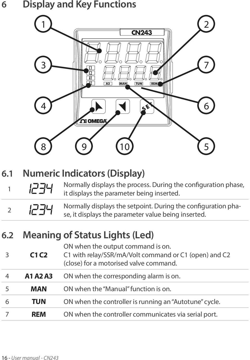 During the configuration phase, it displays the parameter value being inserted. 6.2 Meaning of Status Lights (Led) 3 C1 C2 ON when the output command is on.