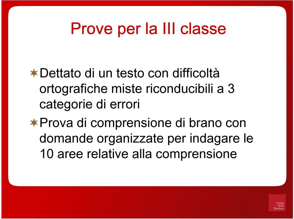 categorie di errori Prova di comprensione di brano con