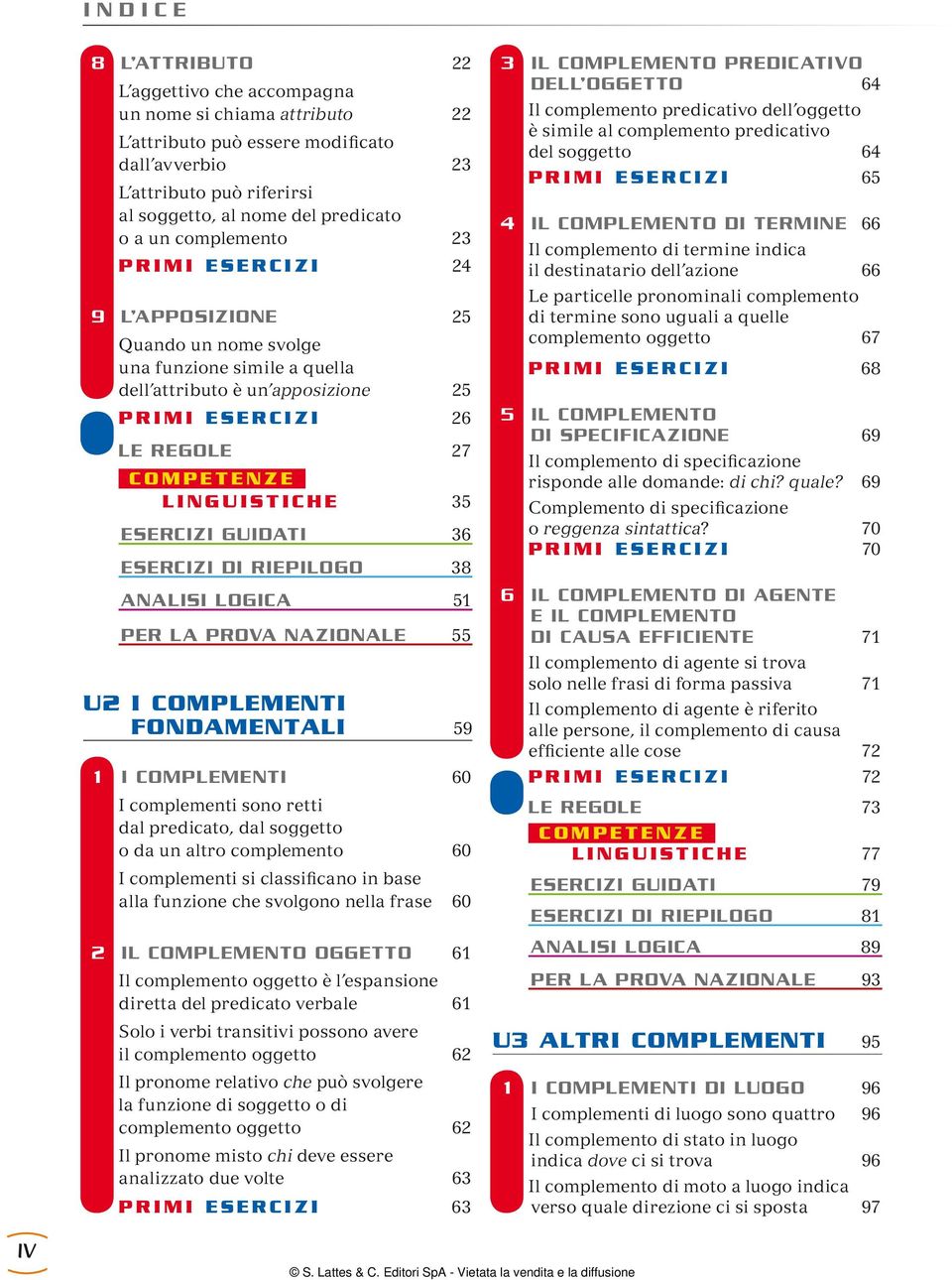 36 SRCIZI DI RIPILOGO 38 ANALISI LOGICA 51 PR LA PROVA NAZIONAL 55 U2 I COMPLMNTI FONDAMNTALI 59 1 I COMPLMNTI 60 I complementi sono retti dal predicato, dal soggetto o da un altro complemento 60 I