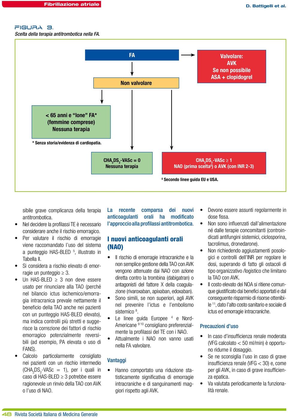 CHA 2 -VASc = 0 Nessuna terapia CHA 2 -VASc 1 NAO (prima scelta ) o AVK (con INR 2-3) Secondo linee guida EU e USA. sibile grave complicanza della terapia antitrombotica.