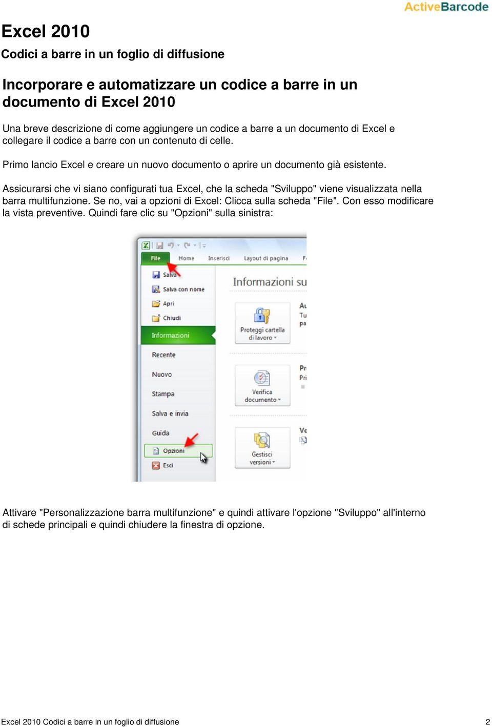 Assicurarsi che vi siano configurati tua Excel, che la scheda "Sviluppo" viene visualizzata nella barra multifunzione. Se no, vai a opzioni di Excel: Clicca sulla scheda "File".