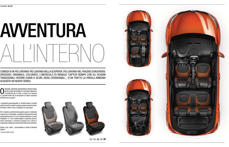 Originalità, modularità, spensieratezza, Renault Captur sposa la vostra personalità e vi circonda di attenzioni: la continuità che si viene a creare tra la plancia e i pannelli interni dà la