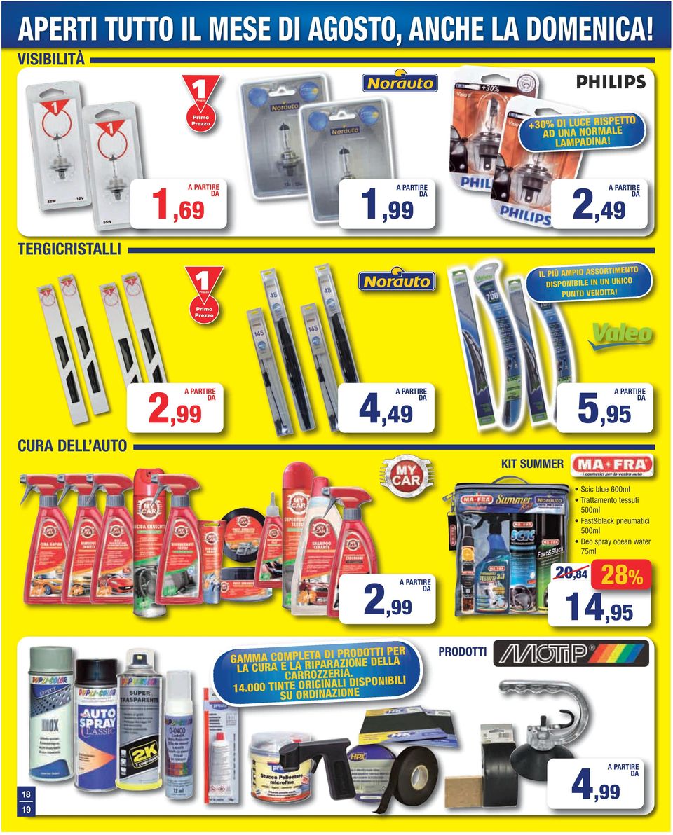 CURA DELL AUTO 2,99 4,49 KIT SUMMER 5,95 2,99 20,84 Scic blue 600ml Trattamento tessuti 500ml Fast&black pneumatici 500ml Deo