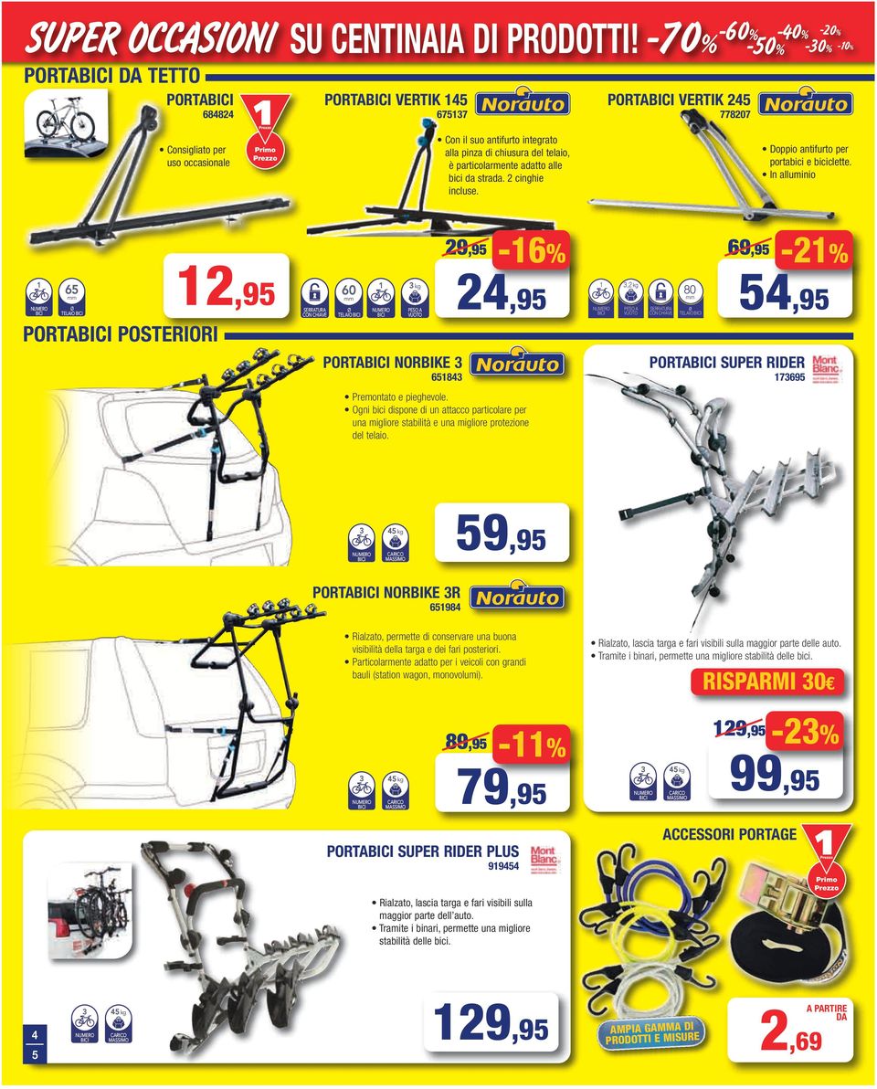 strada. 2 cinghie incluse. PORTA VERTIK 245 778207-40% -30% -10% Doppio antifurto per portabici e biciclette.