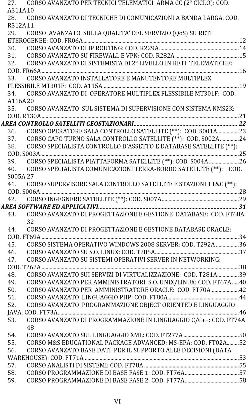 CORSO AVANZATO DI SISTEMISTA DI 2 LIVELLO IN RETI TELEMATICHE: COD. FR66A... 16 33. CORSO AVANZATO INSTALLATORE E MANUTENTORE MULTIPLEX FLESSIBILE MT301F: COD. A115A... 19 34.