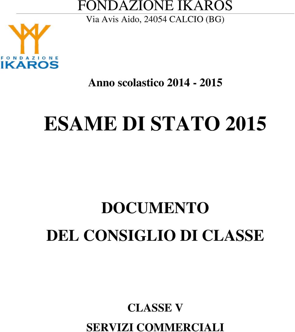 ESAME DI STATO 2015 DOCUMENTO DEL