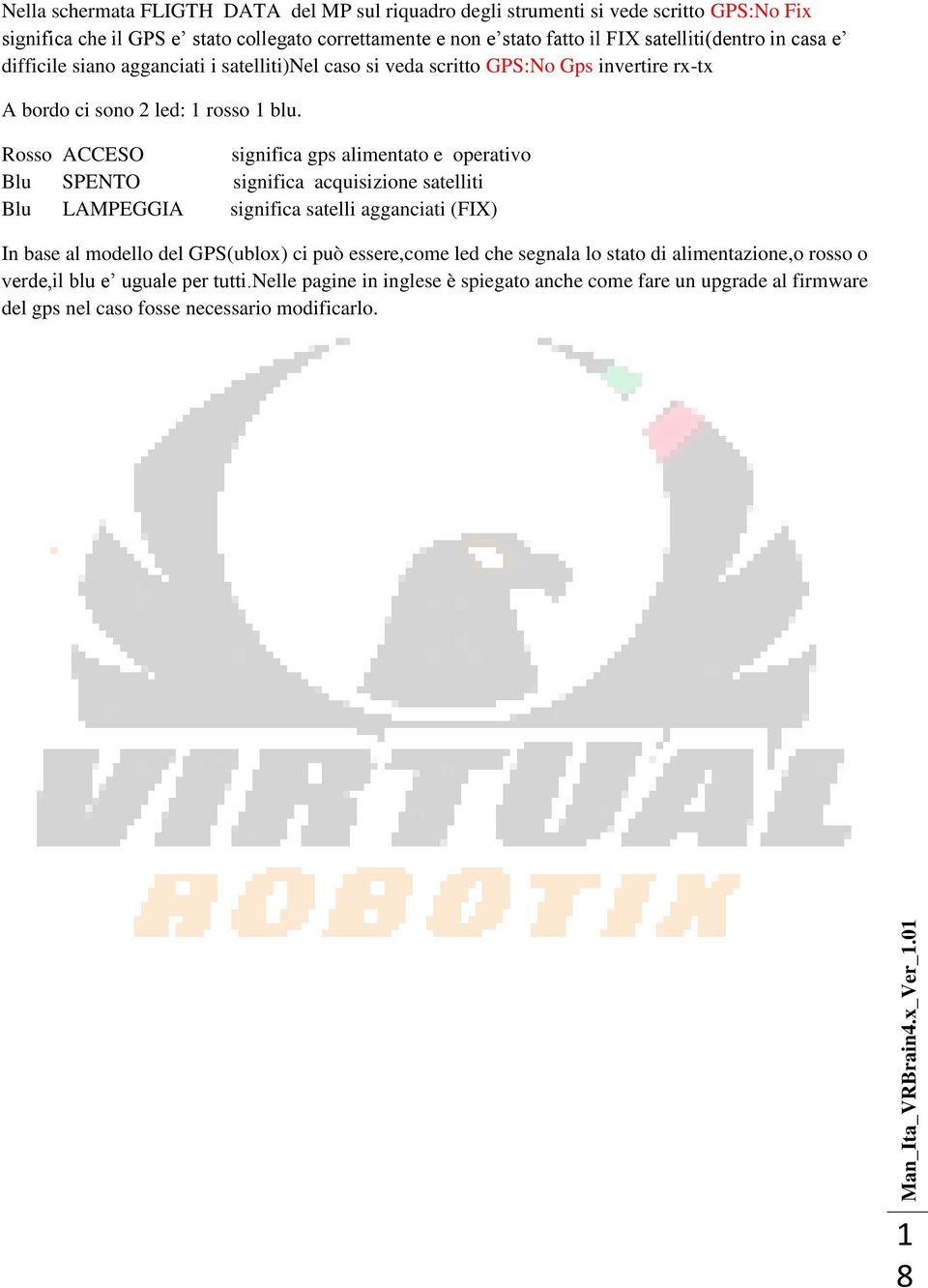 Rosso ACCESO significa gps alimentato e operativo Blu SPENTO significa acquisizione satelliti Blu LAMPEGGIA significa satelli agganciati (FIX) In base al modello del GPS(ublox) ci