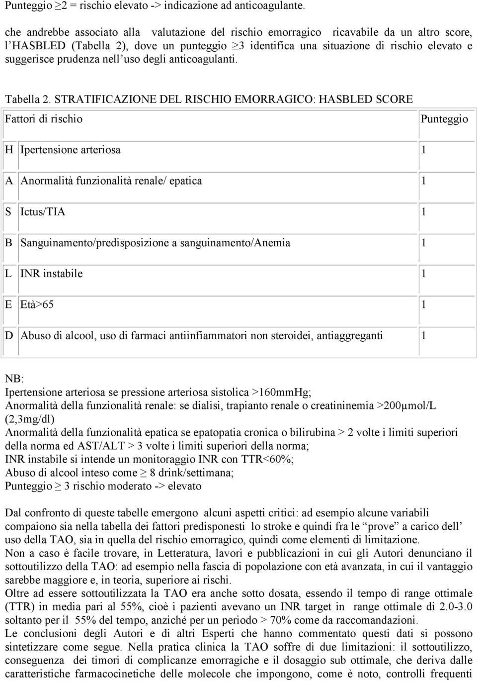 prudenza nell uso degli anticoagulanti. Tabella 2.