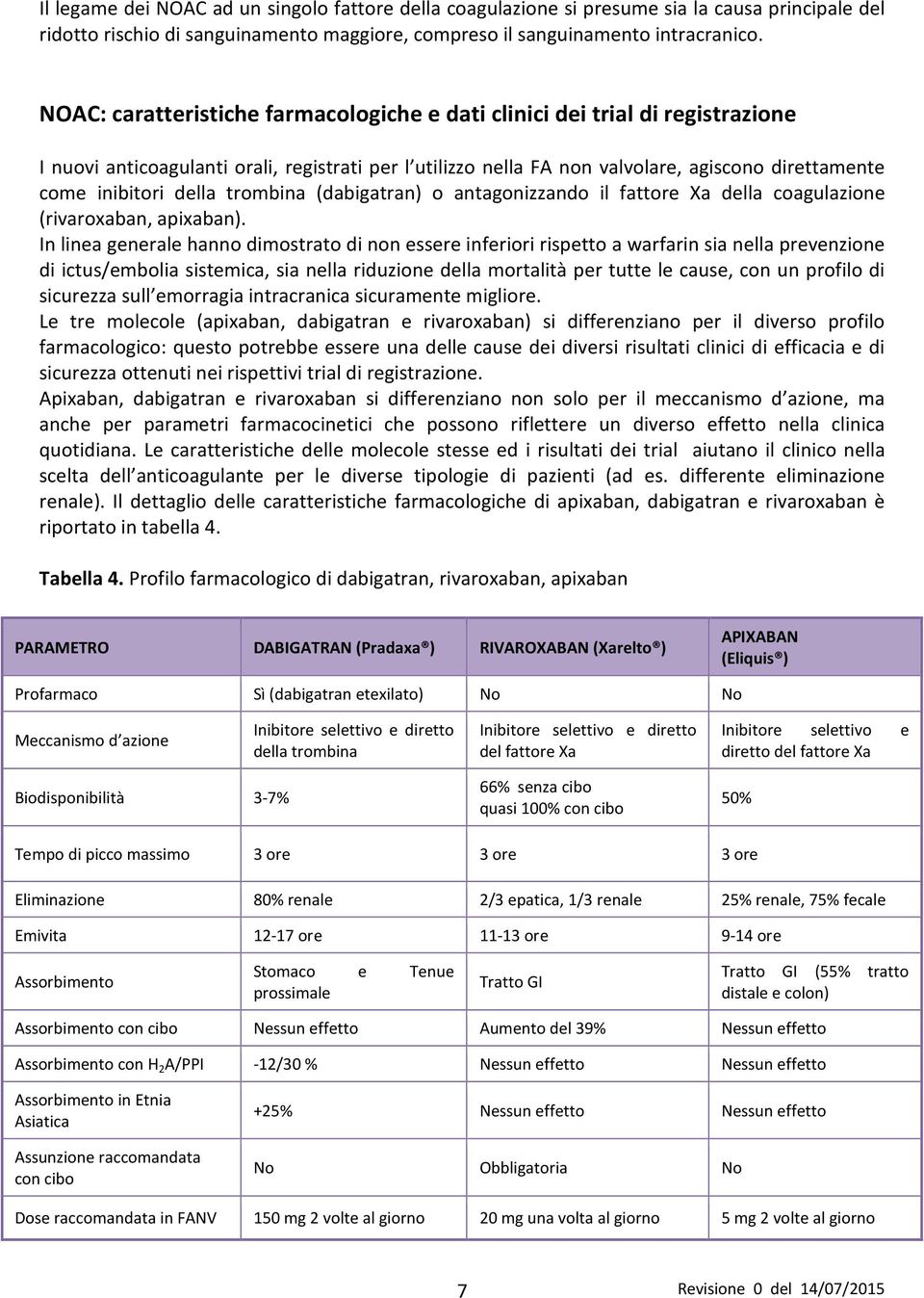 della trombina (dabigatran) o antagonizzando il fattore Xa della coagulazione (rivaroxaban, apixaban).