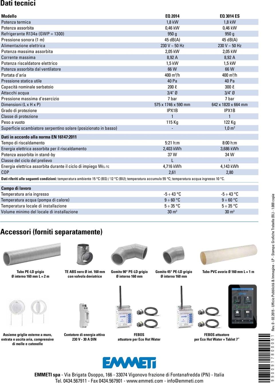 ventilatore 66 W 66 W Portata d'aria 400 m 3 /h 400 m 3 /h Pressione statica utile 40 Pa 40 Pa Capacità nominale serbatoio 200 l 300 l Attacchi acqua 3/4" Ø 3/4" Ø Pressione massima d'esercizio 7 bar