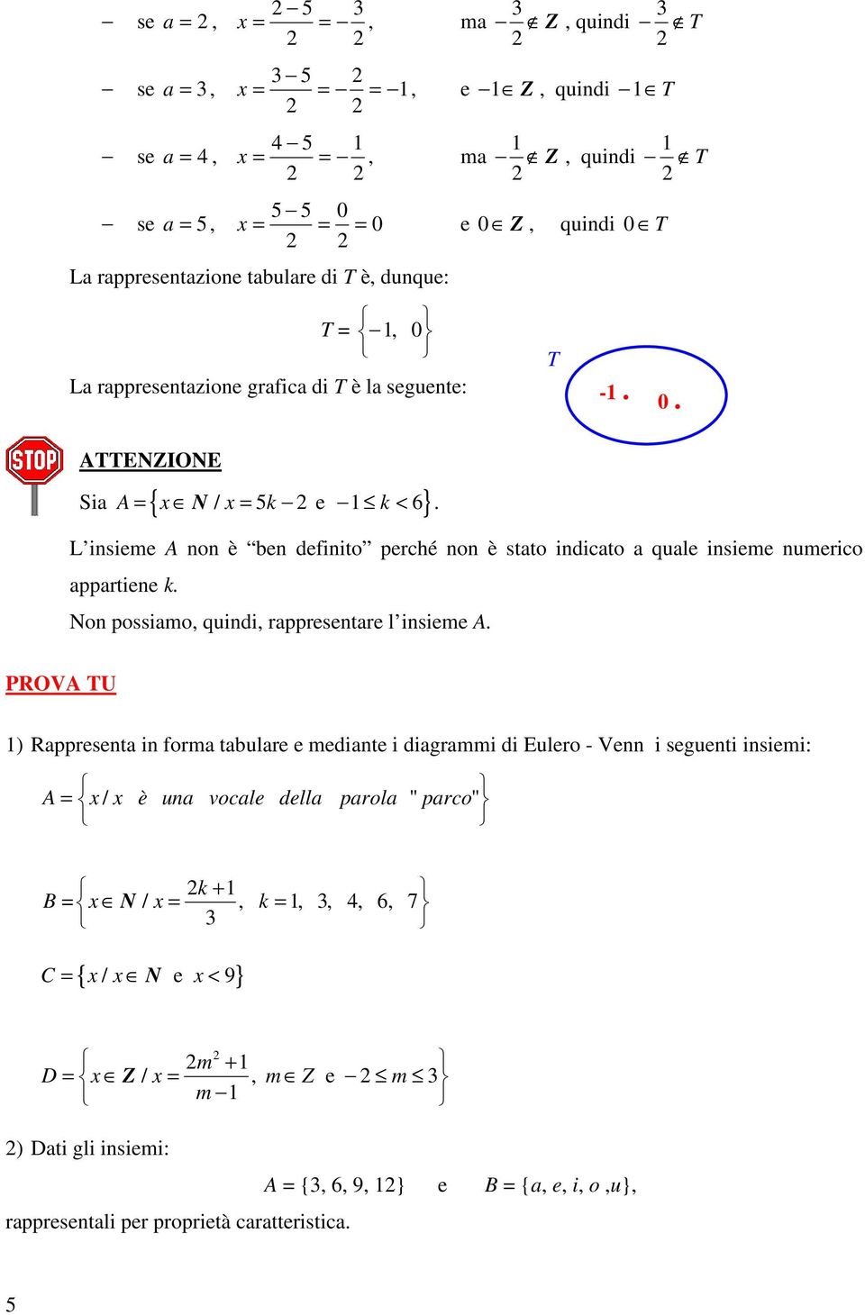 L insieme A non è ben definito perché non è stato indicato a quale insieme numerico appartiene k. Non possiamo, quindi, rappresentare l insieme A.