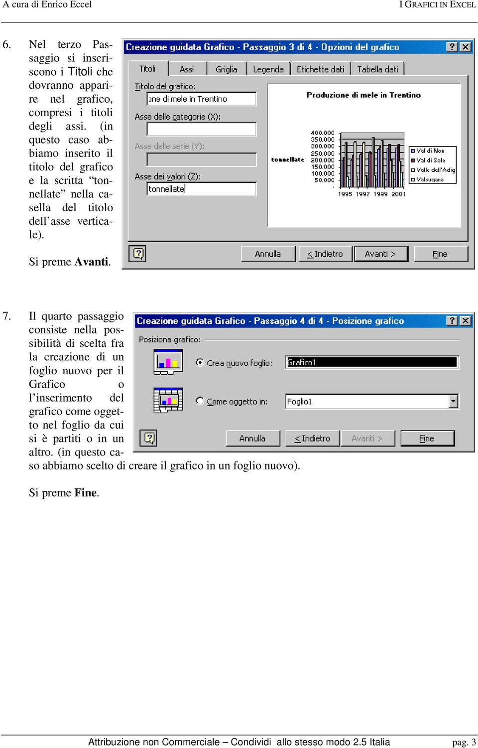 Il quarto passaggio consiste nella possibilità di scelta fra la creazione di un foglio nuovo per il Grafico o l inserimento del grafico come oggetto nel