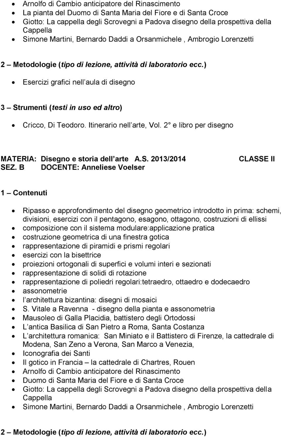 ) Esercizi grafici nell aula di disegno 3 Strumenti (testi in uso ed altro) Cricco, Di Teodoro. Itinerario nell arte, Vol. 2 e libro per disegno MATERIA: Disegno e storia dell arte A.S. 2013/2014 SEZ.