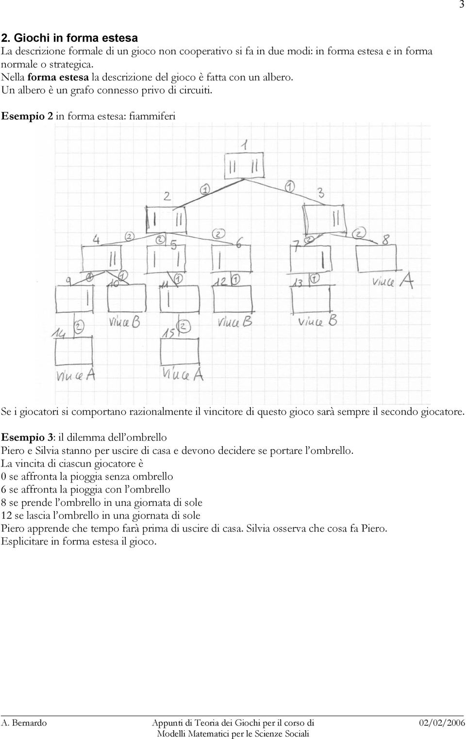 Esempio 2 in forma estesa: fiammiferi Se i giocatori si comportano razionalmente il vincitore di questo gioco sarà sempre il secondo giocatore.