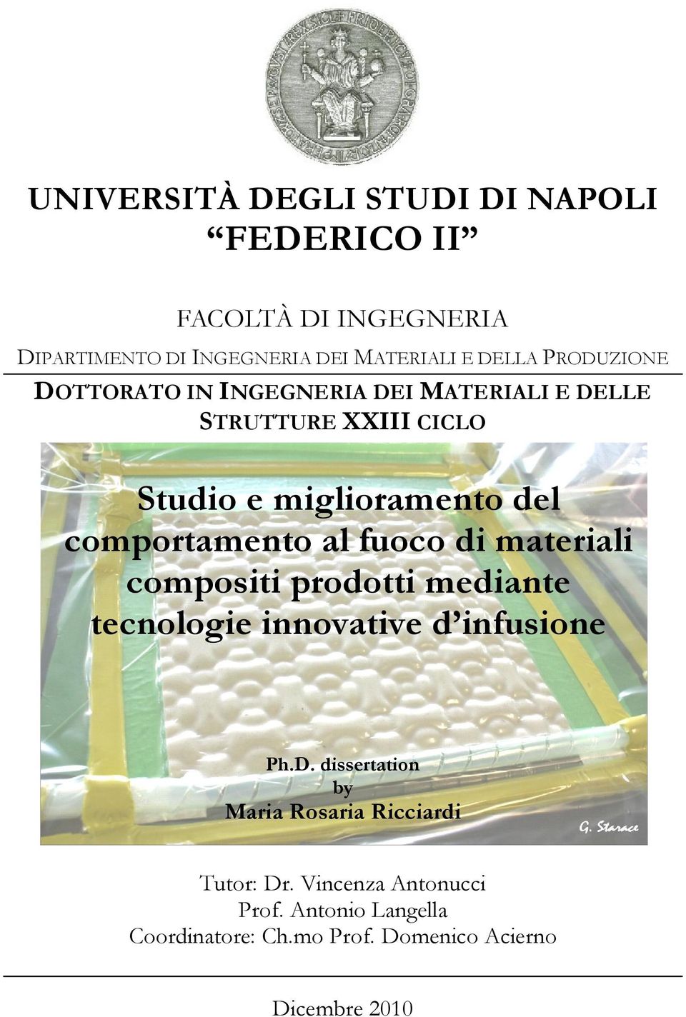 comportamento al fuoco di materiali compositi prodotti mediante tecnologie innovative d infusione Ph.D.