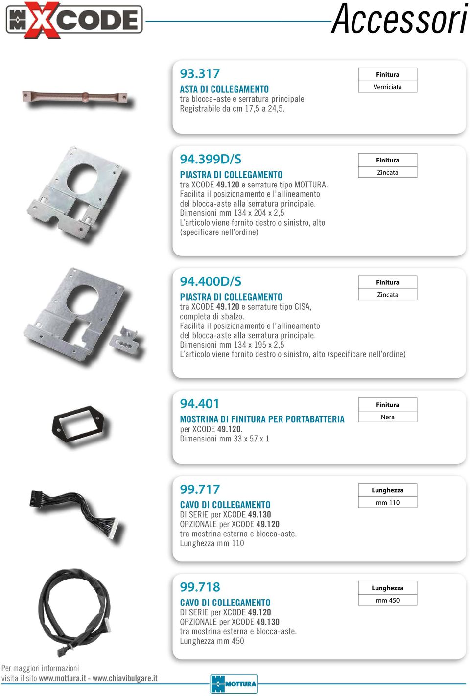 Dimensioni mm 134 x 204 x 2,5 L articolo viene fornito destro o sinistro, alto (specificare nell ordine) Zincata 94.400D/S PIASTRA DI COLLEGAMENTO Zincata tra XCODE 49.