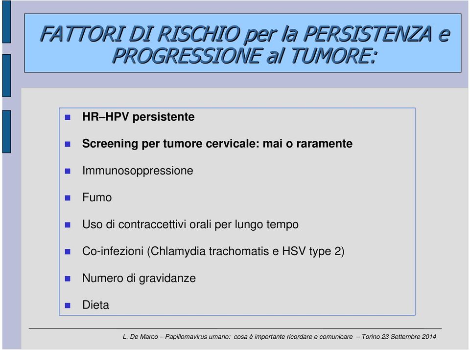 Immunosoppressione Fumo Uso di contraccettivi orali per lungo tempo