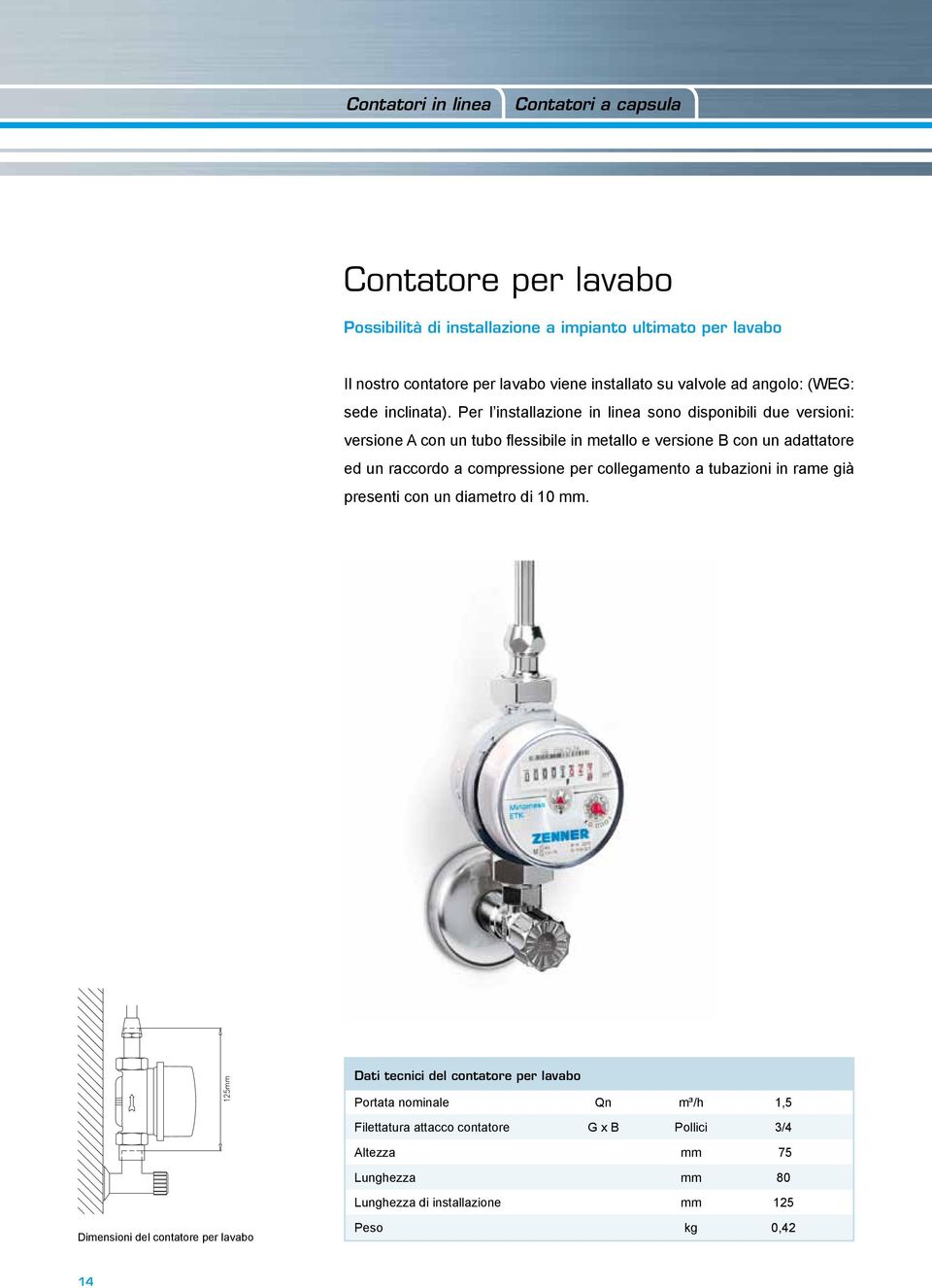 Per l installazione in linea sono disponibili due versioni: versione A con un tubo flessibile in metallo e versione B con un adattatore ed un raccordo a compressione per