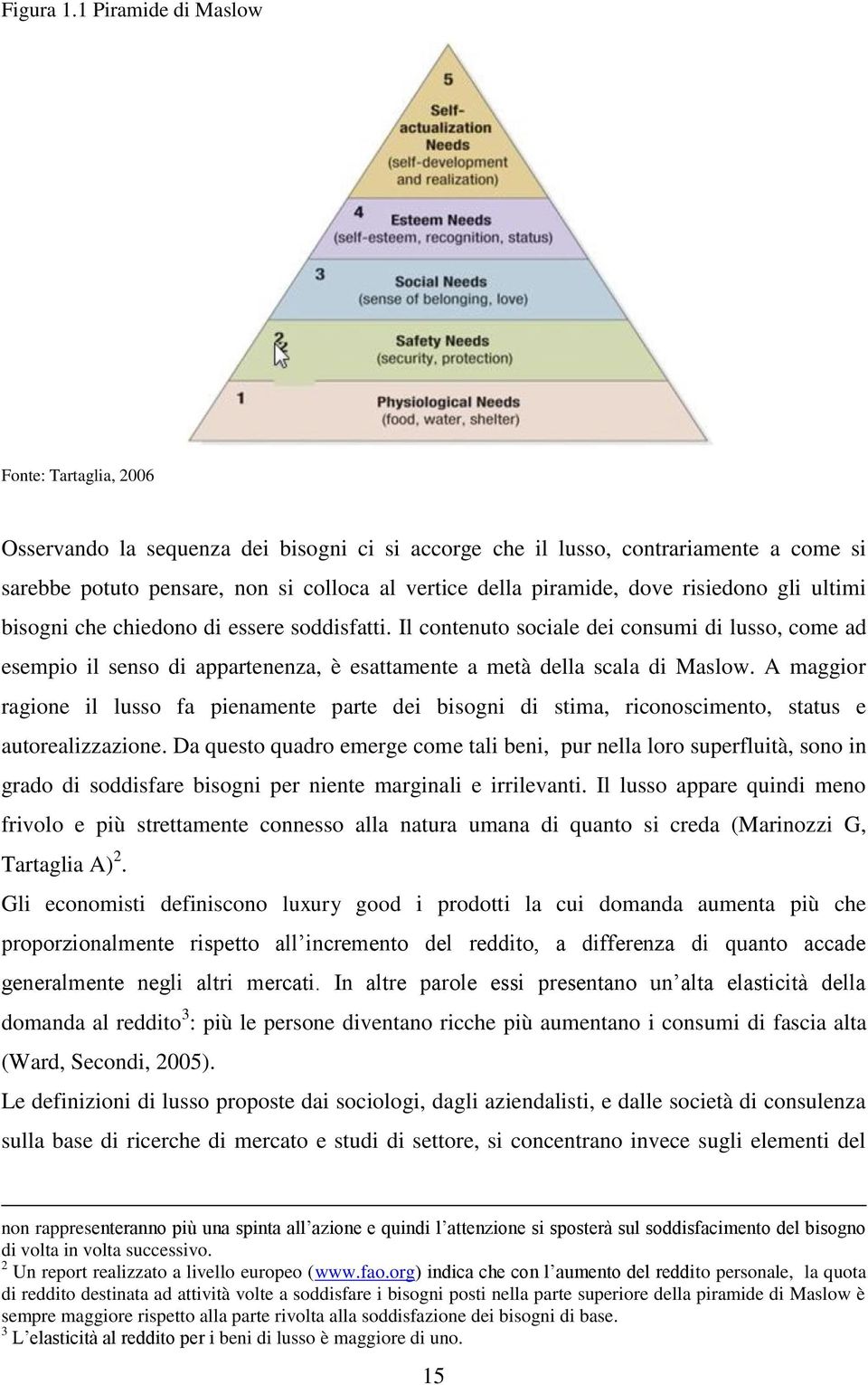 dove risiedono gli ultimi bisogni che chiedono di essere soddisfatti. Il contenuto sociale dei consumi di lusso, come ad esempio il senso di appartenenza, è esattamente a metà della scala di Maslow.