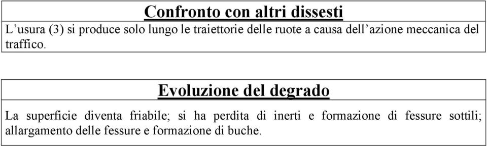 Evoluzione del degrado La superficie diventa friabile; si ha perdita di