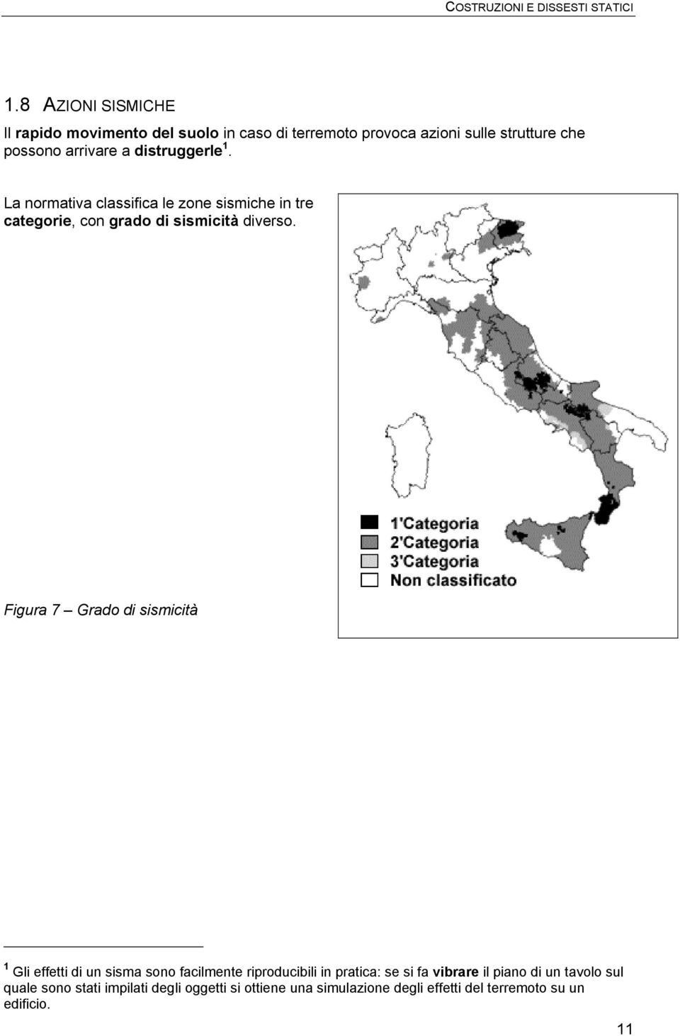 Figura 7 Grado di sismicità 1 Gli effetti di un sisma sono facilmente riproducibili in pratica: se si fa vibrare il