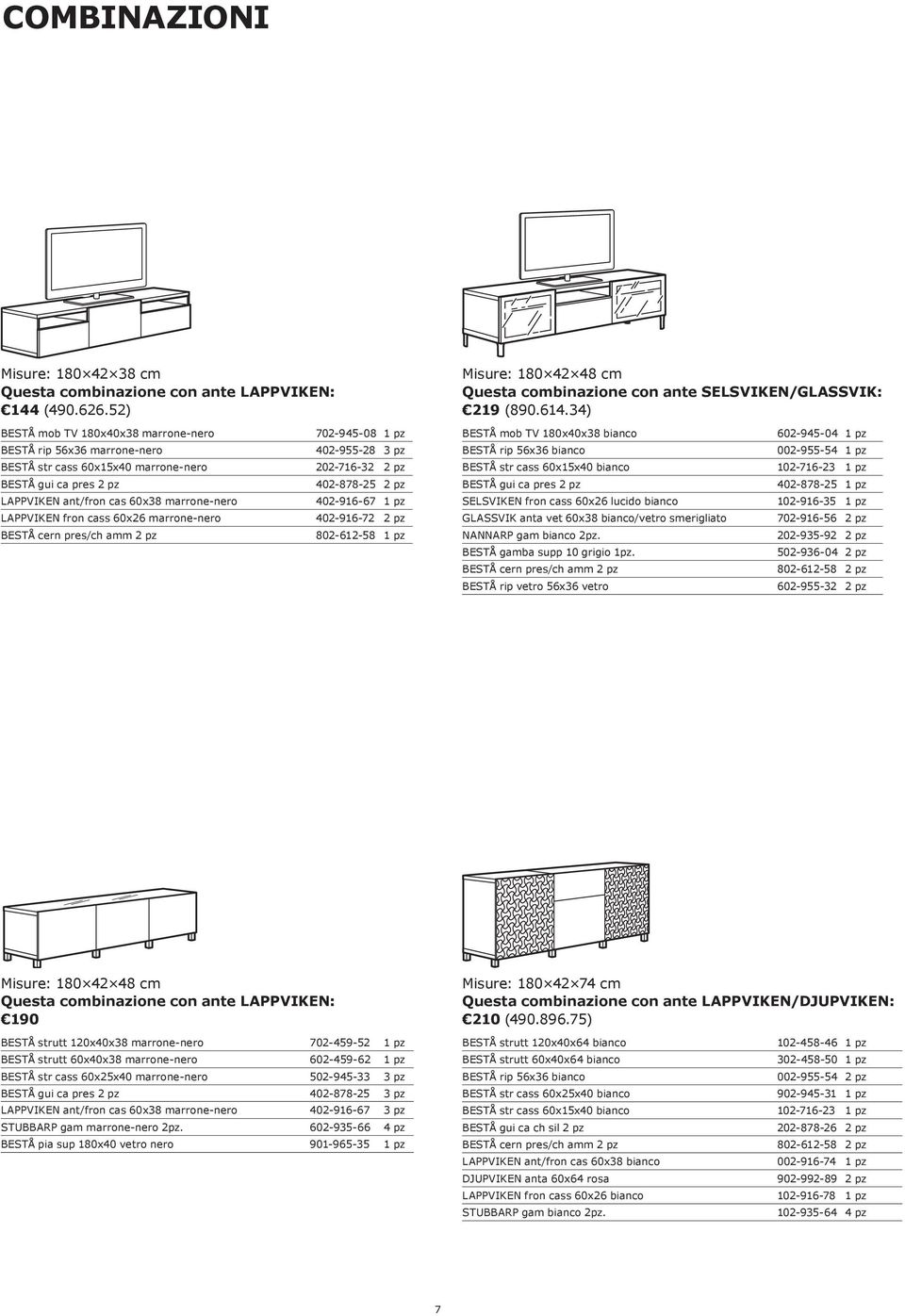 LAPPVIKEN ant/fron cas 60x38 marrone-nero 402-916-67 1 pz LAPPVIKEN fron cass 60x26 marrone-nero 402-916-72 2 pz BESTÅ cern pres/ch amm 2 pz 802-612-58 1 pz Misure: 180 42 48 cm Questa combinazione