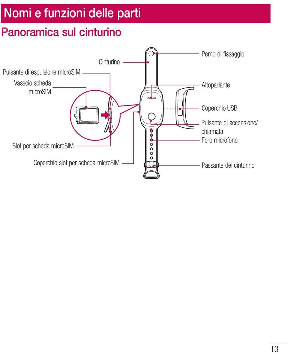 Cinturino Perno di fissaggio Altoparlante Coperchio USB Pulsante di