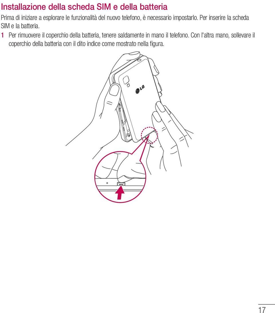 Per inserire la scheda SIM e la batteria.