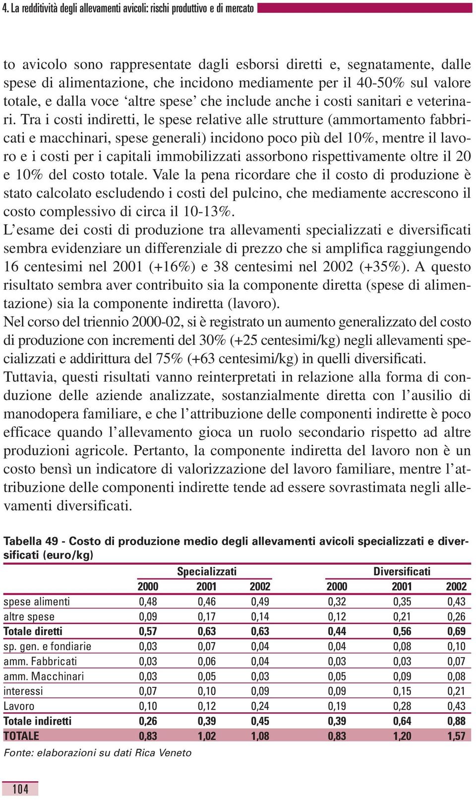 Tra i costi indiretti, le spese relative alle strutture (ammortamento fabbricati e macchinari, spese generali) incidono poco più del 10%, mentre il lavoro e i costi per i capitali immobilizzati