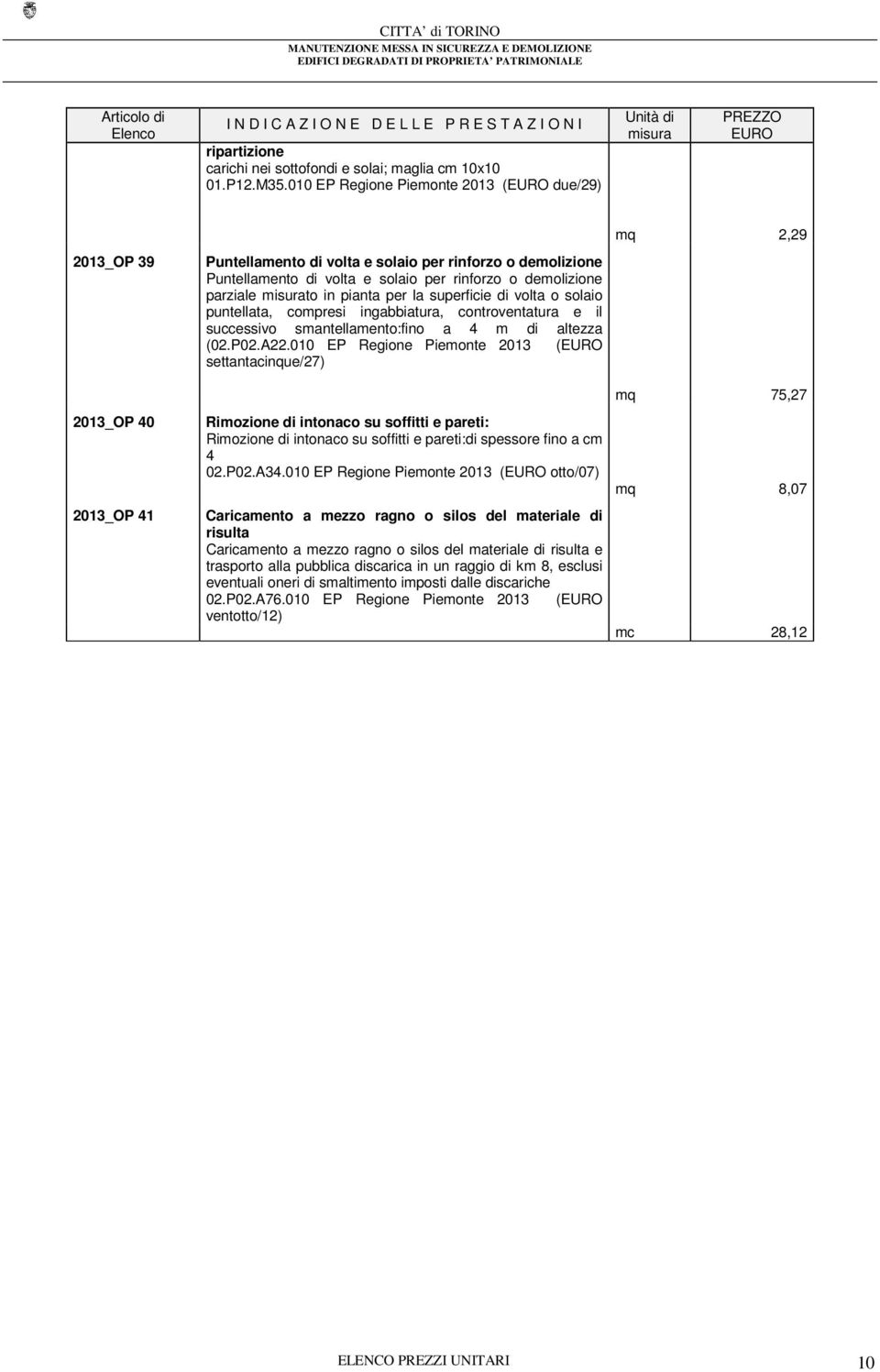 per la superficie di volta o solaio puntellata, compresi ingabbiatura, controventatura e il successivo smantellamento:fino a 4 m di altezza (02.P02.A22.