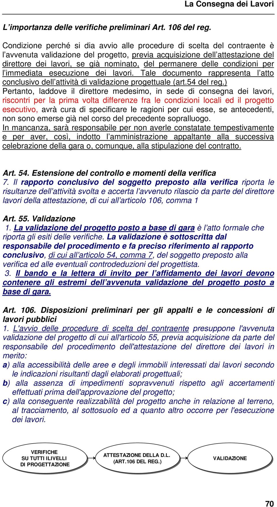 permanere delle condizioni per l immediata esecuzione dei lavori. Tale documento rappresenta l atto conclusivo dell attività di validazione progettuale (art.54 del reg.