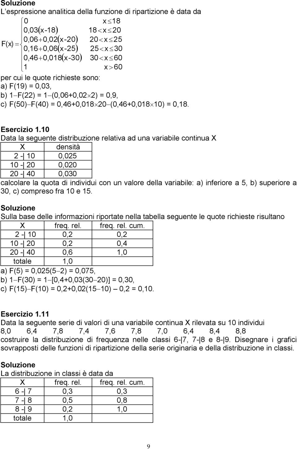 Data la seguente distribuzione relativa ad una variabile continua X X densità -,5 -, - 4, calcolare la quota di individui con un valore della variabile: a) inferiore a 5, b) superiore a, c) compreso