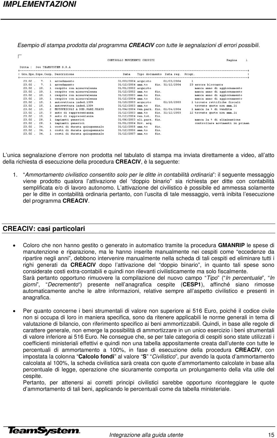 Ammortamento civilistico consentito solo per le ditte in contabilità ordinaria : il seguente messaggio viene prodotto qualora l attivazione del doppio binario sia richiesta per ditte con contabilità