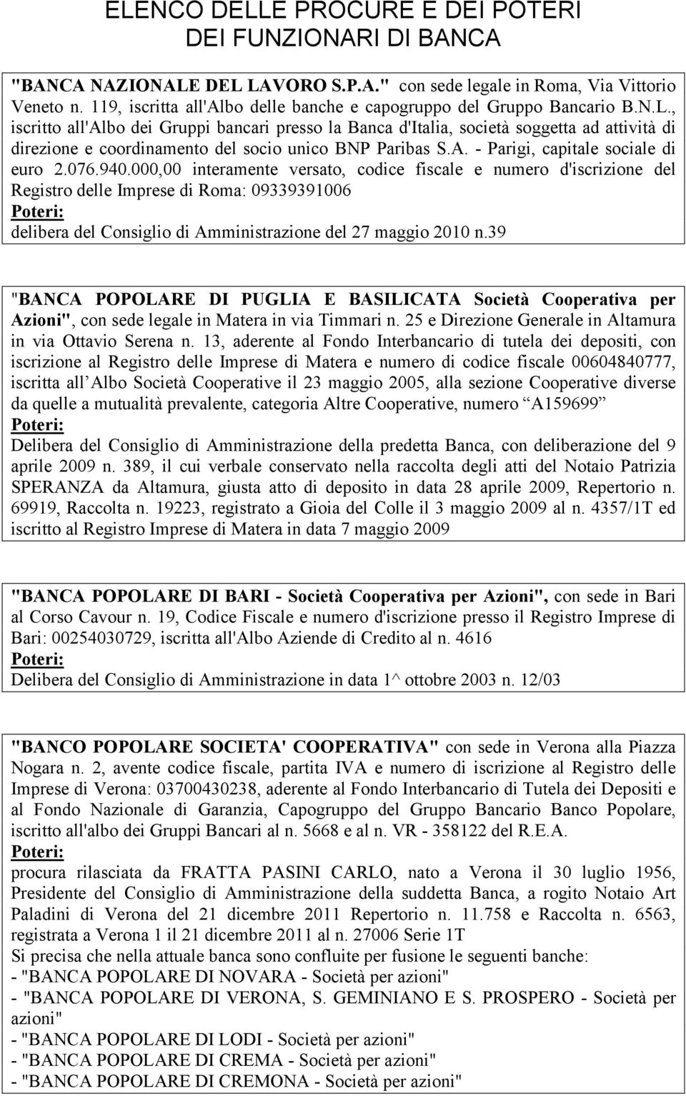 , iscritto all'albo dei Gruppi bancari presso la Banca d'italia, società soggetta ad attività di direzione e coordinamento del socio unico BNP Paribas S.A. - Parigi, capitale sociale di euro 2.076.