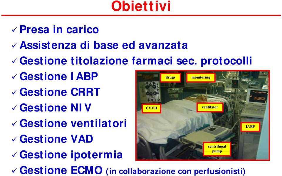 protocolli Gestione IABP drugs monitoring Gestione CRRT Gestione NIV