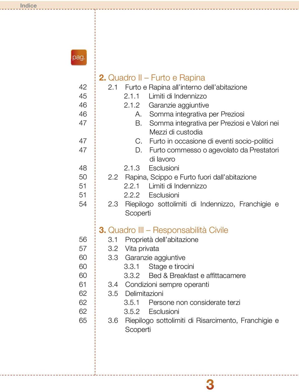 1.3 Esclusioni 2.2 Rapina, Scippo e Furto fuori dall abitazione 2.2.1 Limiti di Indennizzo 2.2.2 Esclusioni 2.3 Riepilogo sottolimiti di Indennizzo, Franchigie e Scoperti 3.