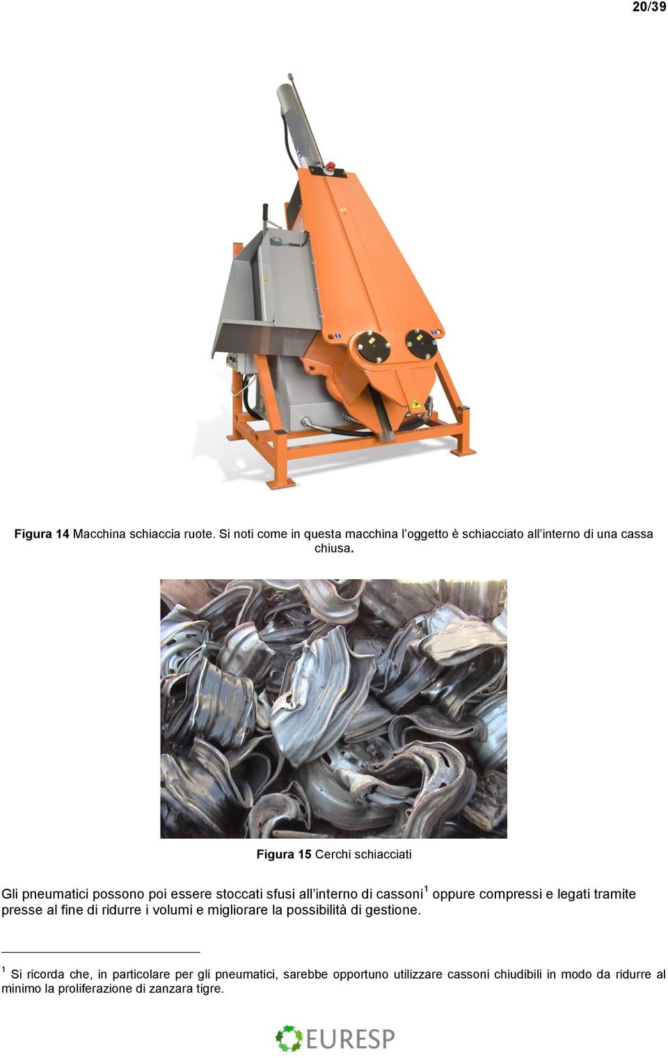 Figura 15 Cerchi schiacciati Gli pneumatici possono poi essere stoccati sfusi all interno di cassoni 1 oppure compressi e