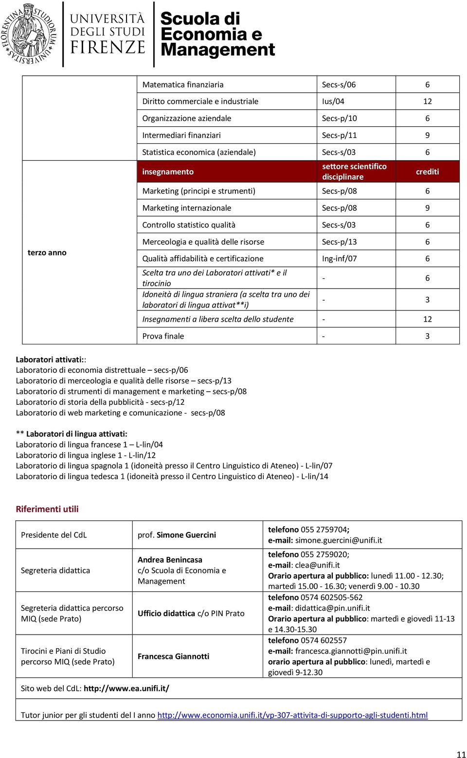 Qualità affidabilità e certificazione Ing-inf/07 6 Scelta tra uno dei Laboratori attivati* e il tirocinio Idoneità di lingua straniera (a scelta tra uno dei laboratori di lingua attivat**i) - 6-3