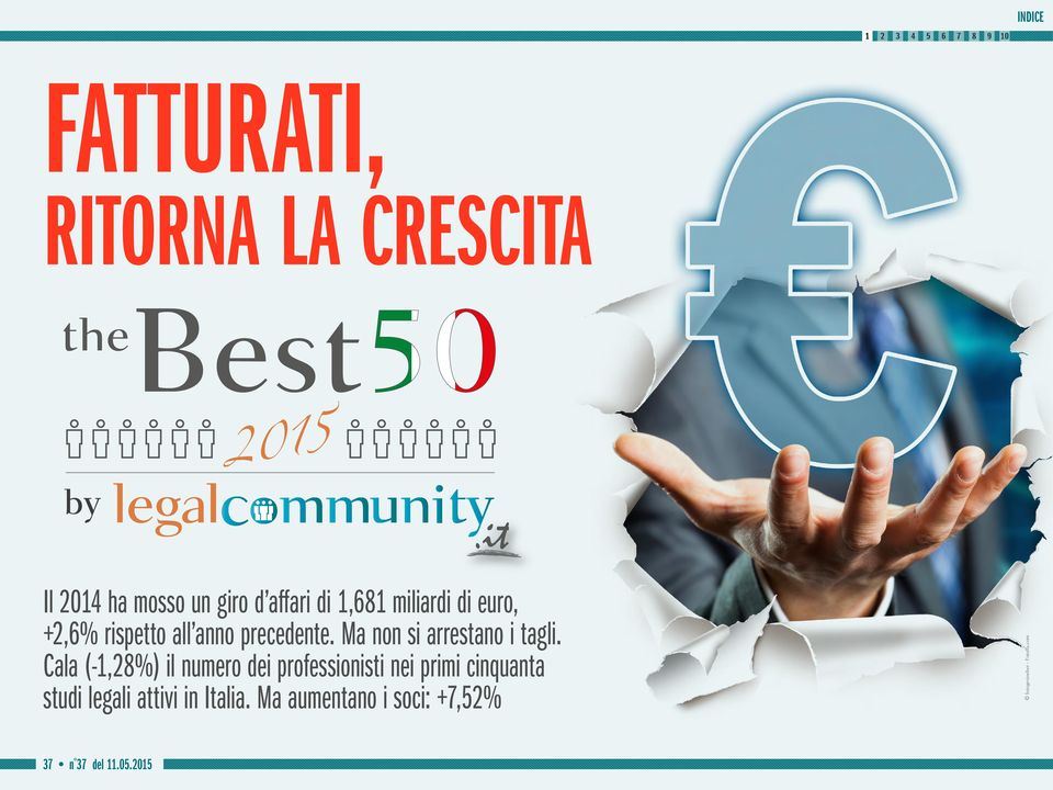 Cala (-1,28%) il numero dei professionisti nei primi cinquanta studi legali attivi