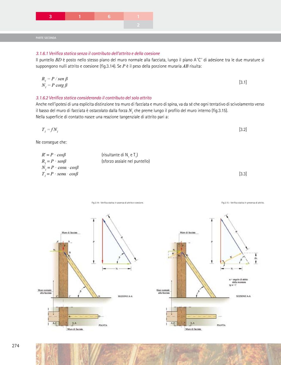 1 Verifica statica senza il contributo dell attrito e della coesione Il puntello BD è posto nello stesso piano del muro normale alla facciata, lungo il piano A C di adesione tra le due murature si