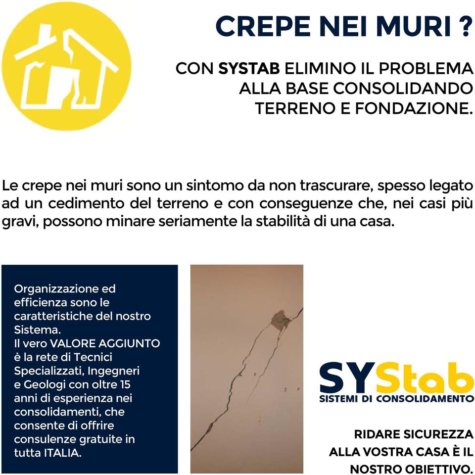 minare seriamente la stabilità di una casa. Organizzazione ed efficienza sono le caratteristiche del nostro Sistema.