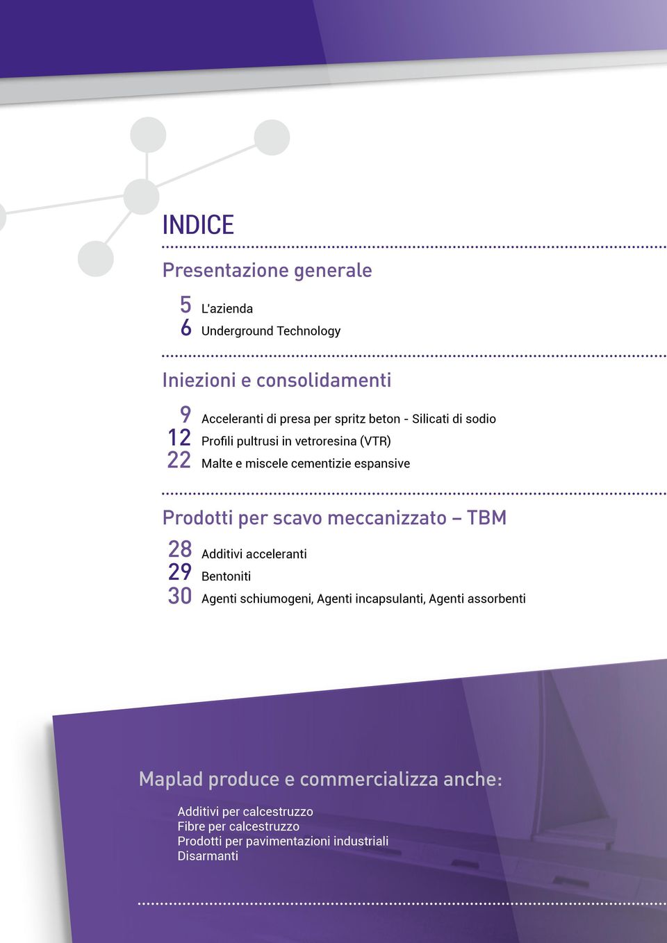 meccanizzato TBM 28 29 30 Additivi acceleranti Bentoniti Agenti schiumogeni, Agenti incapsulanti, Agenti assorbenti Maplad