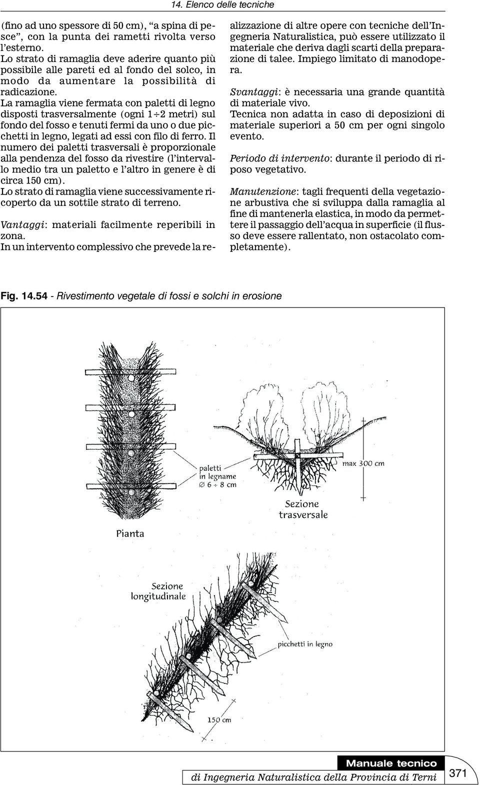 La ramaglia viene fermata con paletti di legno disposti trasversalmente (ogni 1 2 metri) sul fondo del fosso e tenuti fermi da uno o due picchetti in legno, legati ad essi con filo di ferro.