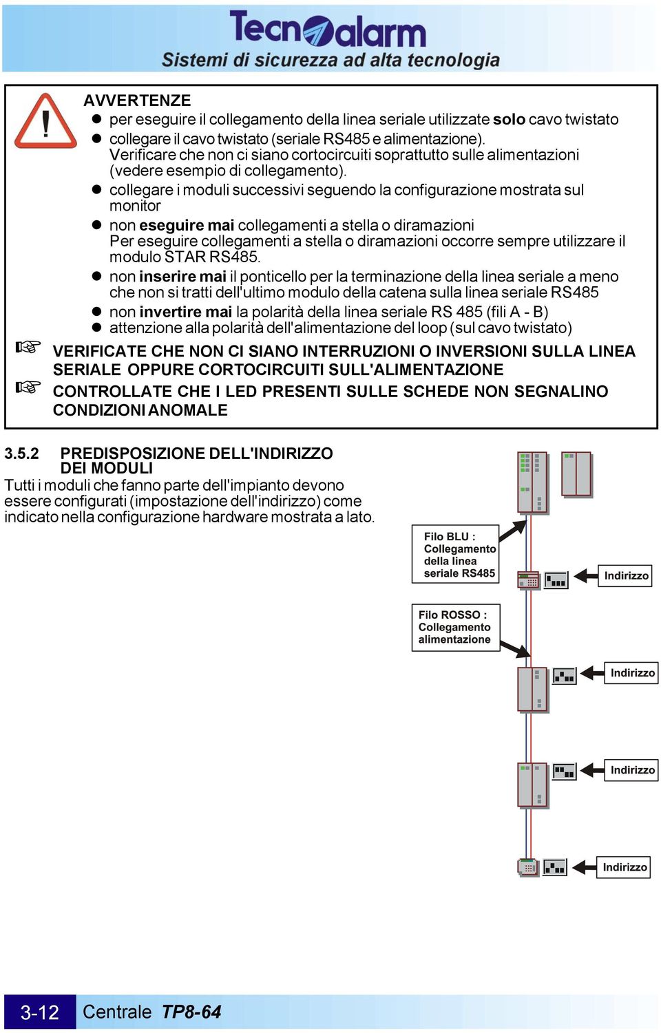 z collegare i moduli successivi seguendo la configurazione mostrata sul monitor z non eseguire mai collegamenti a stella o diramazioni Per eseguire collegamenti a stella o diramazioni occorre sempre