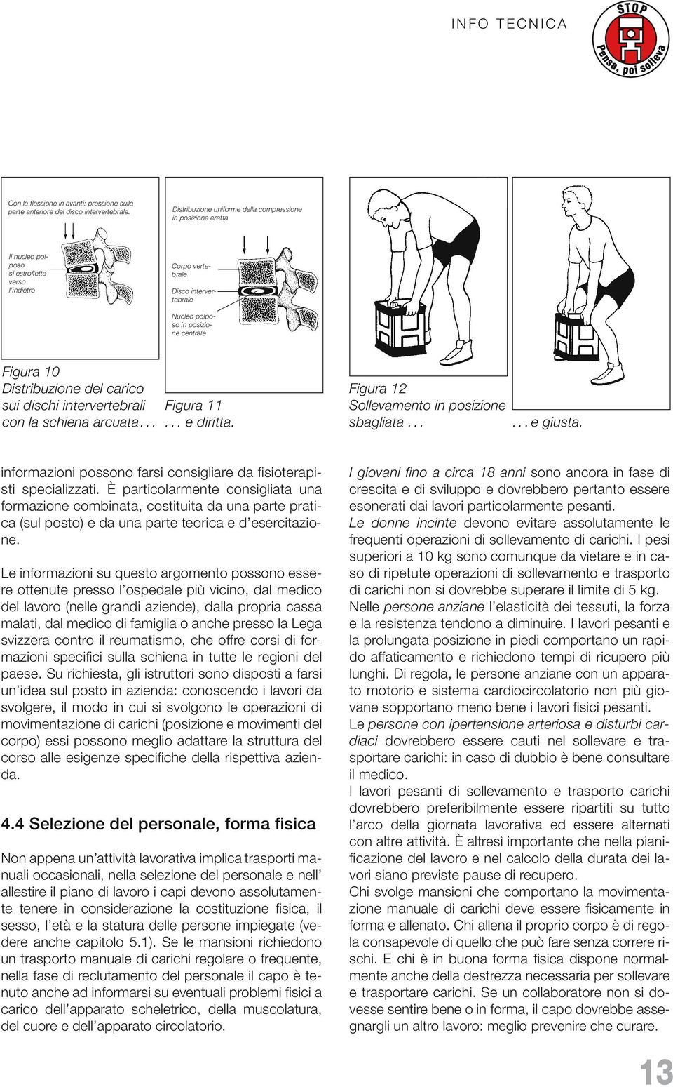 Distribuzione del carico sui dischi intervertebrali con la schiena arcuata... Figura 11... e diritta. Figura 12 Sollevamento in posizione sbagliata......e giusta.