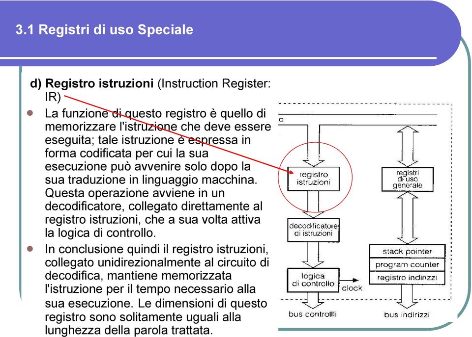 Questa operazione avviene in un decodificatore, collegato direttamente al registro istruzioni, che a sua volta attiva la logica di controllo.