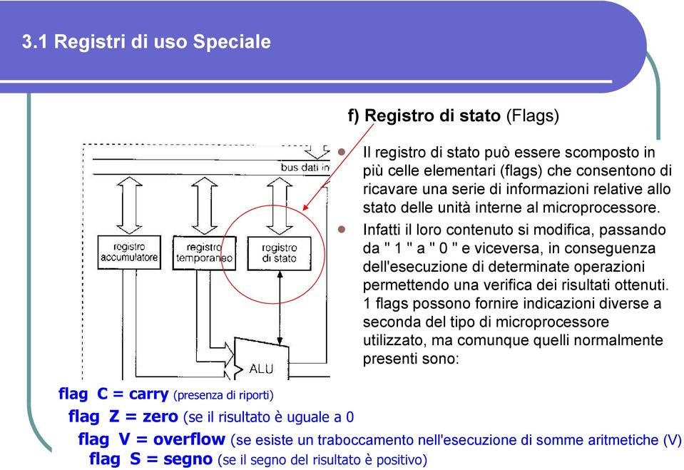 Infatti il loro contenuto si modifica, passando da " 1 " a " 0 " e viceversa, in conseguenza dell'esecuzione di determinate operazioni permettendo una verifica dei risultati ottenuti.